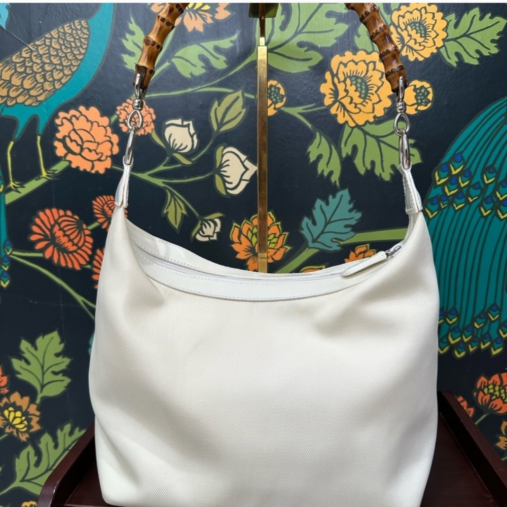 Gucci White Hobo Bag with Bamboo Handles